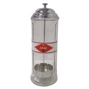 HTF Vintage Coca-Cola Clear-Glass Heavy Straw Countertop Dispenser w/Orig Insert